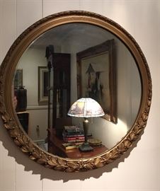 Vintage gold gilded wall mirror w/ leaf motif 