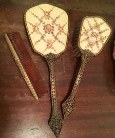 Vanity set with comb, mirror and brush