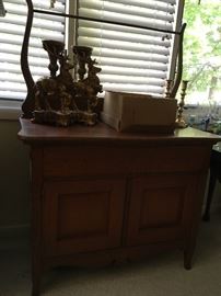  Antique oak wash stand with towel bar 