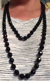 black cold glass beaded necklace