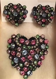 Rhinestone heart Earrings and pendant