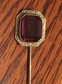 14K Yellow Gold hat pin with Amythest Gemstone