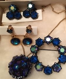 Lovely Blue Rhinestone Earrings ~ Brooch ~ Necklace