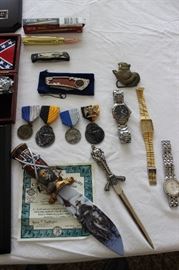 MEDALS FOR REENACTMENT OF CIVIL WAR, WATCHES AND KNIVES