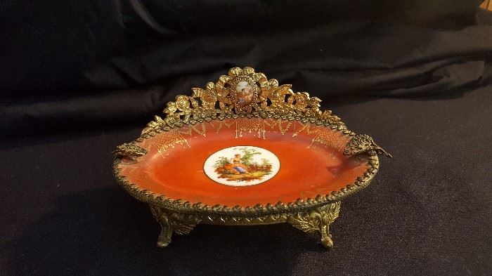 Le Chateau Hand Painted Porcelain Ashtray with Ormalu 