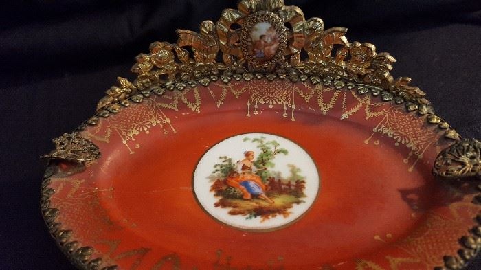 Le Chateau Hand Painted Porcelain Ashtray with Ormalu 