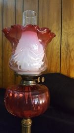 Torchiere Victorian Veritas Banquet Oil Hurricane Lamp Cranberry Ruffled Rim