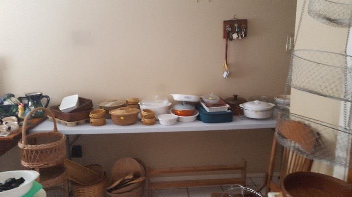 Assorted Pottery, Kitchen Baking Items, Baskets