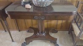 Empire Revival Mahogany Claw Foot Game Table with Felt Circa 1900