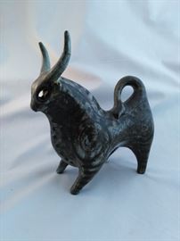 Studio Pottery Bull Figurine Signed