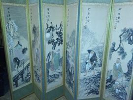 Six Panel Floor Room Divider Hand Painted