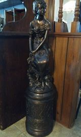 Huge Plaster Chalk Ware Statue Painted Bronze French Patti on Pedestal