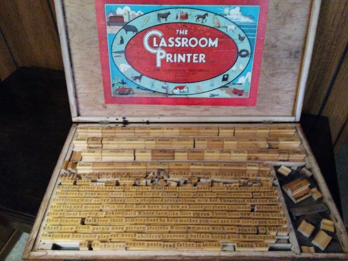 Vintage Rubber Stamps The Classroom Printer Wood with Rubber Stamps Complete Set Great Condition