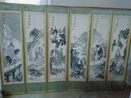 Six Panel Floor Room Divider Hand Painted