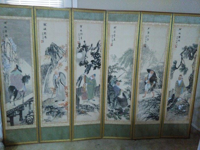 Six Panel Floor Room Divider Hand Painted