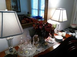 Waterford Table Lamps, Silk Flower Arrangement