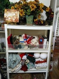 Assorted Linens and Silk Plants