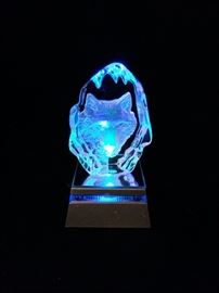 Wolf Carved into Crystal on Lighted Base Multi Colors Approximately 4" in Height