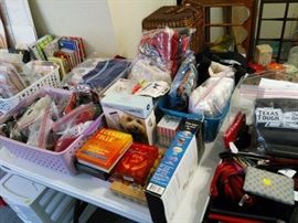 Assorted Books on Tape, Wallets, Glass Cases, Office/School Supplies