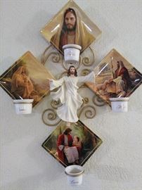 Greg Olson Grouping Faith, Hope, Love, Peace with Floating Savior Porcelain Satue