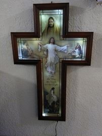 Back Lighted Cross with Pictures Painted by Greg Olson Wall Hanging Life of the Savior