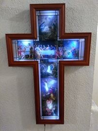 Back Lighted Cross with Pictures Wall Hanging Life of the Savior