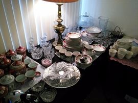 Gibson Christmas Dishes, Lace Swirl Serving Dishes, Tea Service Set, Cake Plate with Dome, Candlesticks