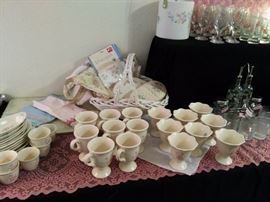 Pfaltzgraff Coffee Mugs, Dessert Cups, Dessert Dishes, Coffee Cups, Vinegar & Oil Cruett with Caddy, Ice Bucket