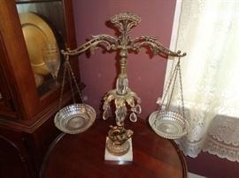 Vintage "Scale of Justice" - brass & crystal