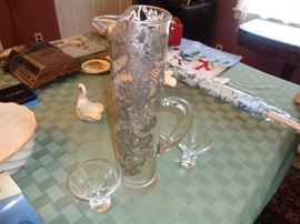 Vintage tall glass pitcher w/silver overlay