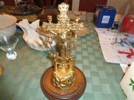 Gold color metal statue of Jesus w/ladder - very unusual