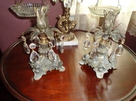 Ormolu brass/crystal candle holders