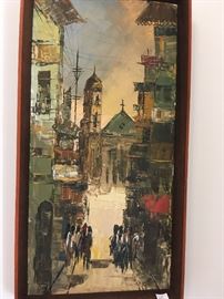 I love this piece of French art done in heavy oils -- tourists maybe on a European street.