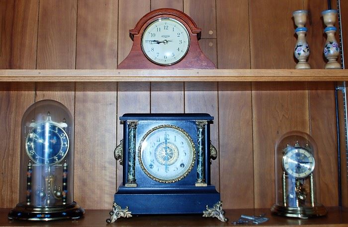 E. Ingraham Co. Bristol, Conn. Mantel Clack; Brownstone Mantel Clock; Kundo & Heirloom Anniversary Clocks