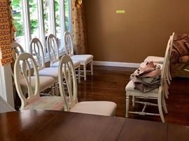 Whitewashed Wood & Wicker Dining Table with 10 Chairs