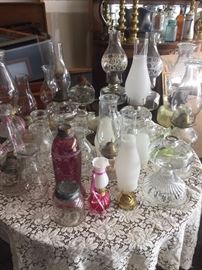 kerosene lamps--there's another table filled