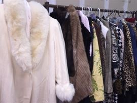 large size ladies designer clothing including a mink and this pretty white coat with fur collar and cuffs