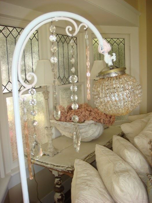Antique Chrystal floor lamp $195 and Antique Table $550