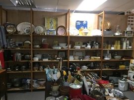 Kitchen pots, pans, Corning, trays, glasses, blenders, mixers, coffee pots, gadgets, etc.