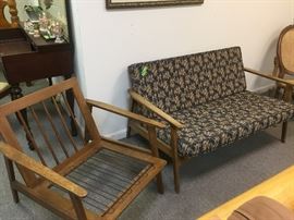 Mid-century loveseat and chair