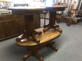Oak coffee table and 2 side tables