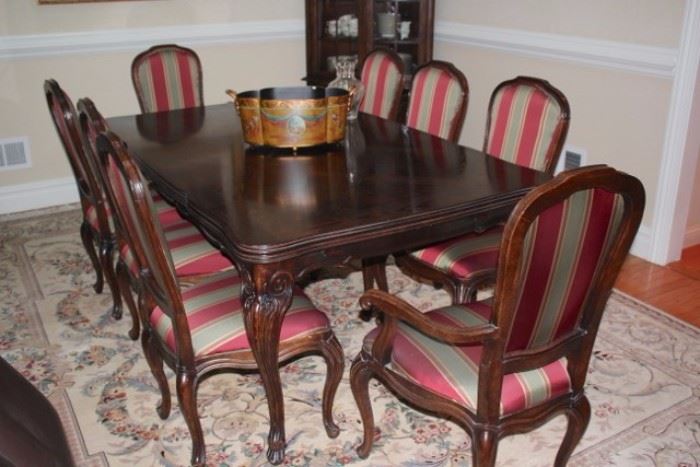 French Provincial Dining Table with Eight Chairs