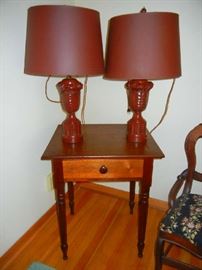 Wooden Table and 2 Lamps