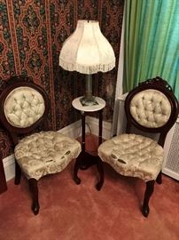 pair of Victorian carved slipper chairs