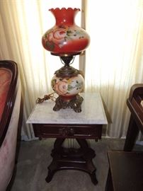 pair of vintage huricane lamps