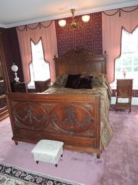 Antique carved oak bedroom suit. original to the estate