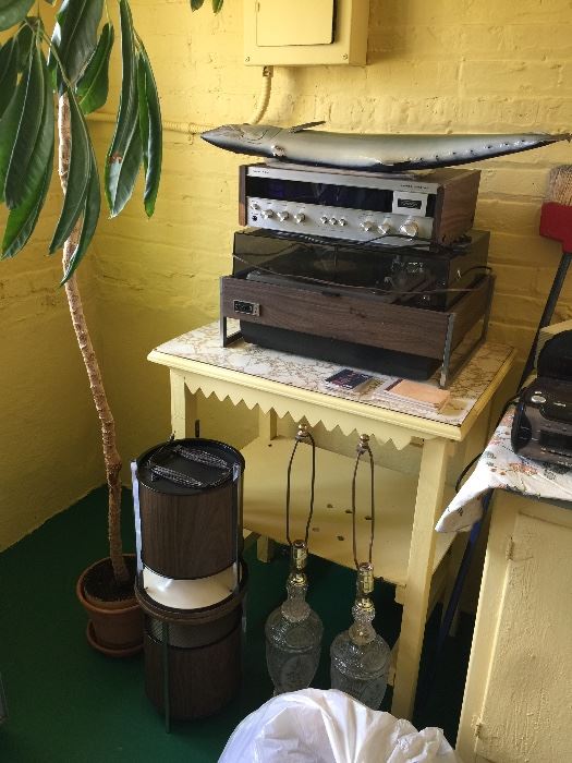 Vintage electronics and cute end table