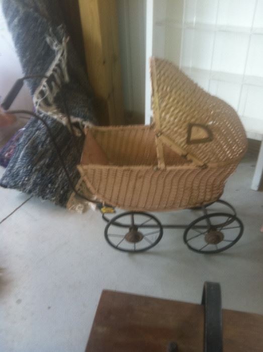 antique wicker baby stroller