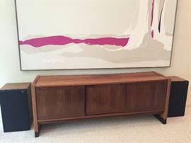 Hi Fi Stereo system and large local artist original 