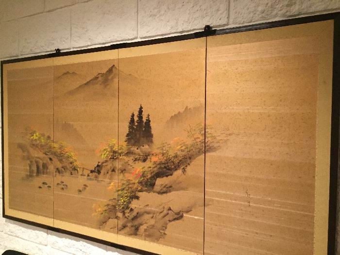 Framed Asian print - 4 sections